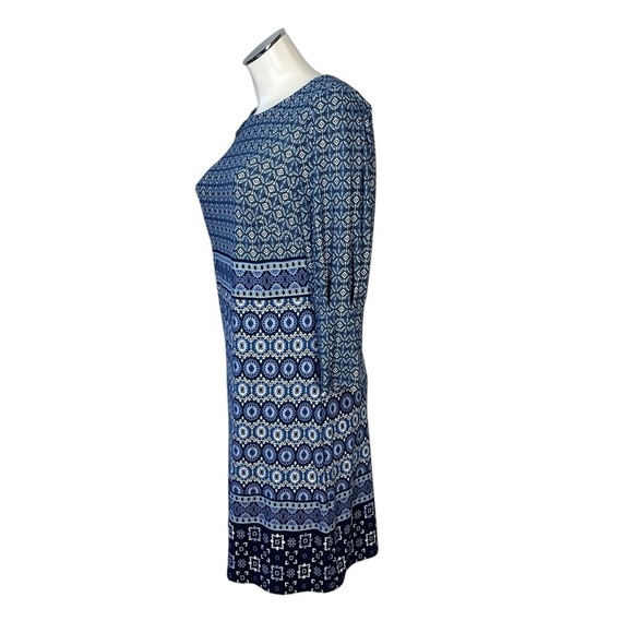 VINCE CAMUTO Casual Stretch Blue Geometric Long Sleeve Dress Women's Size 8 - Picture 4 of 16
